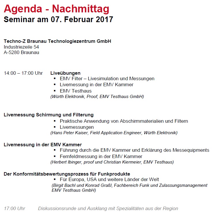 Agenda Nachmittag EMV Seminar 2019